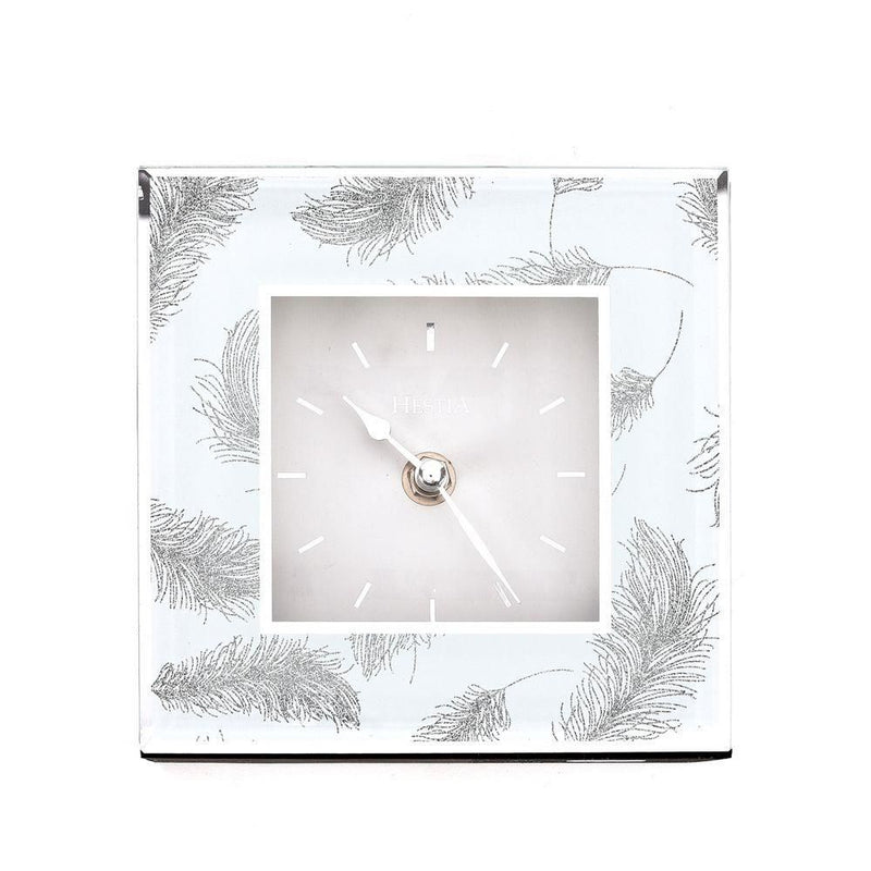 Lavish HESTIA Glass Grey Feathers Mantel Clock