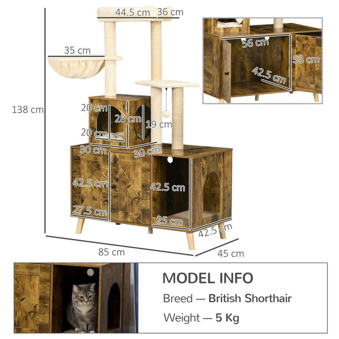 PawHut Cat Tree Tower with Enclosed Litter Box, Hammock & Scratching Post