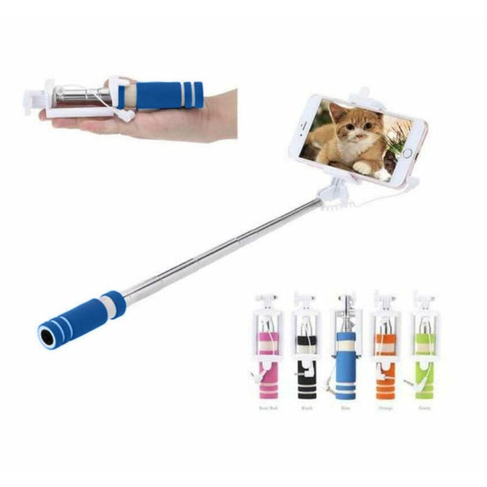 Aquarius Black Mini Selfie Stick Monopod - Sky Blue, High Quality, Compatible with All Smartphones