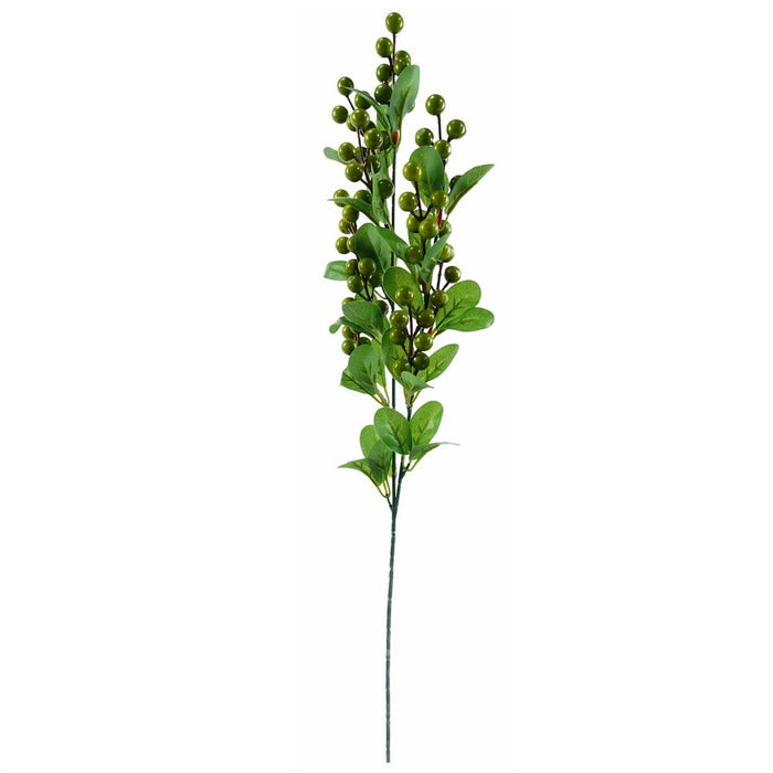 70cm Red Lily Display Silver Glass Vase - Artificial Flowers Arrangement with Fern and Green Berry Spray