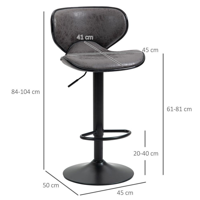 Vintage Bar Stool Set of 2 PU Leather Adjustable Height Armless Chairs