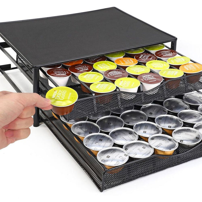 Vinsani 72 Capsules Coffee Pod Storage with 2 Sliding Drawers - Non Slip Surface Stackable Holder Organiser Box Coffee Capsules Tray Coffee Machine Stand for Dolce Gusto Coffee Pods (Black)