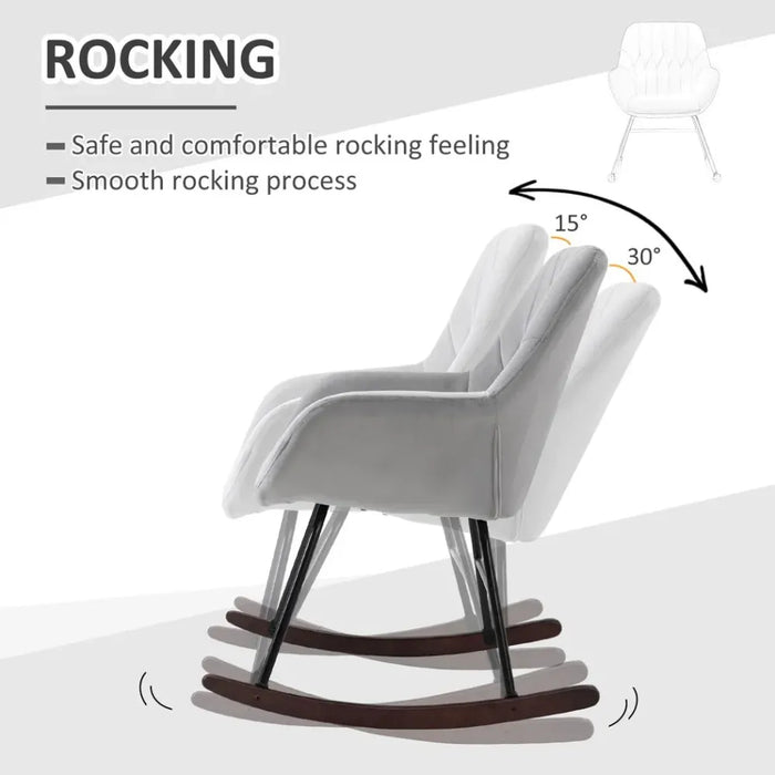 Modern Rocking Chair with Steel Frame Sponge Padding for Home Office Grey