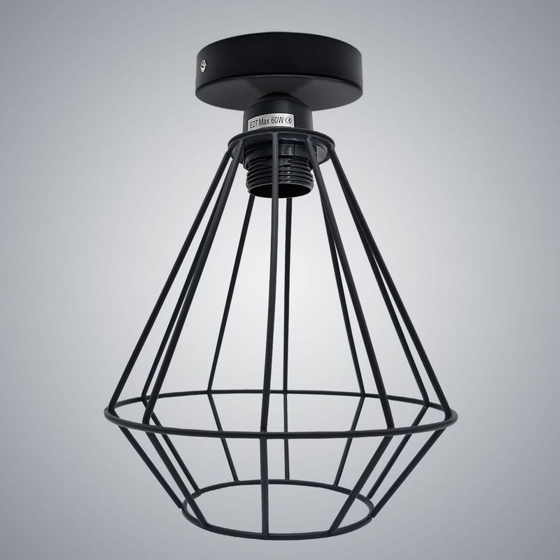 Vintage Industrial Geometric Diamond Light Fitting: E27 Holder, 60W Bulb, Metal Cage, Ceiling Mount