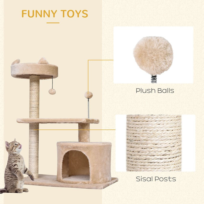 PawHut Mult-level Cat Tree Scratch Post Scratcher Climbing Tower Kitty Activity Center Condo Perch Jumping Platforms Beige 61L x 41W x 81H cm