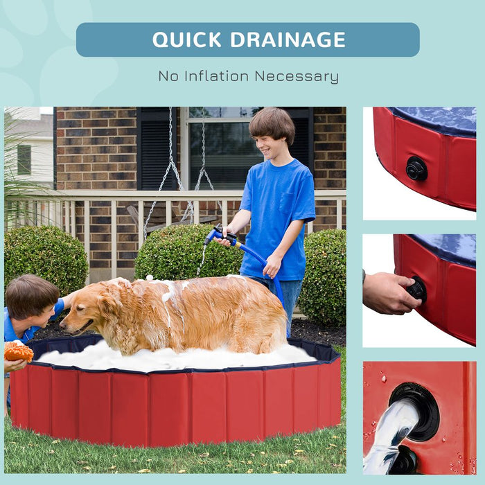 PawHut Foldable Dog Paddling Pool Pet Cat Swimming Pool Indoor/Outdoor Collapsible Summer Bathing Tub Shower Tub Puppy Washer (Φ100 x 30H cm, Red),D01-012RD