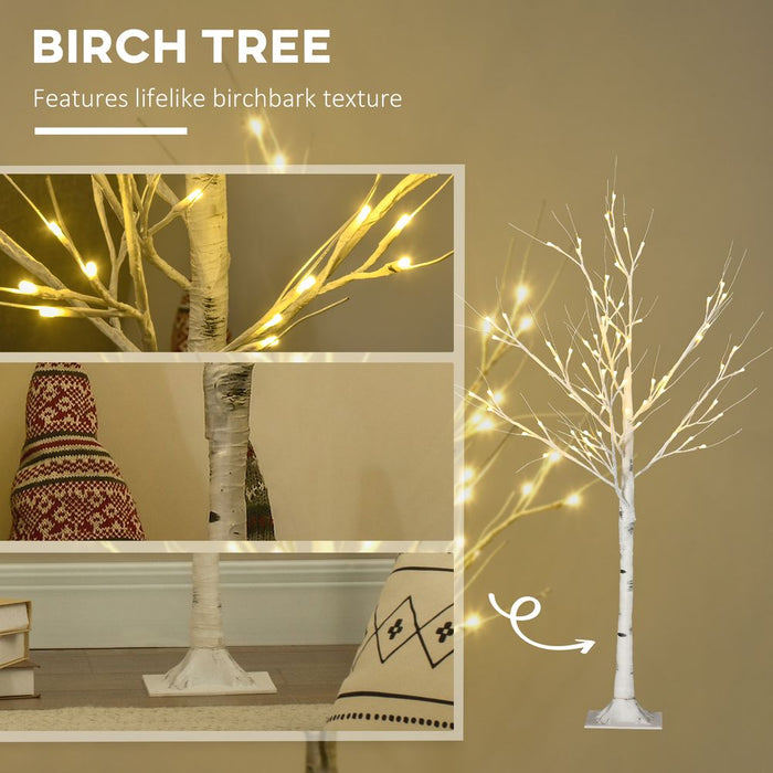 HOMCOM 4ft Artificial White Birch Tree Light with Warm White Pre-Lit LED Light for Indoor and Covered Outdoor Use