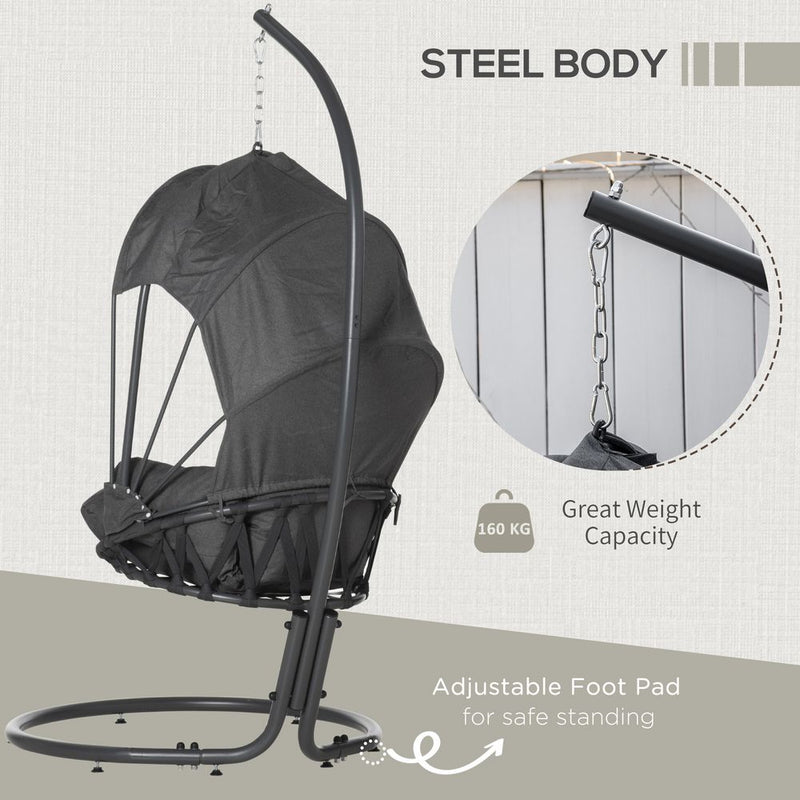 Hanging Egg Chair, Swing Hammock with Cushion and Stand, Grey