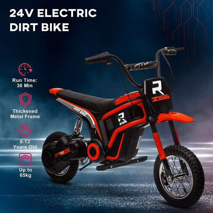 HOMCOM 24V Kids Electric Motorbike with Twist Grip Throttle, Music, Horn - Red