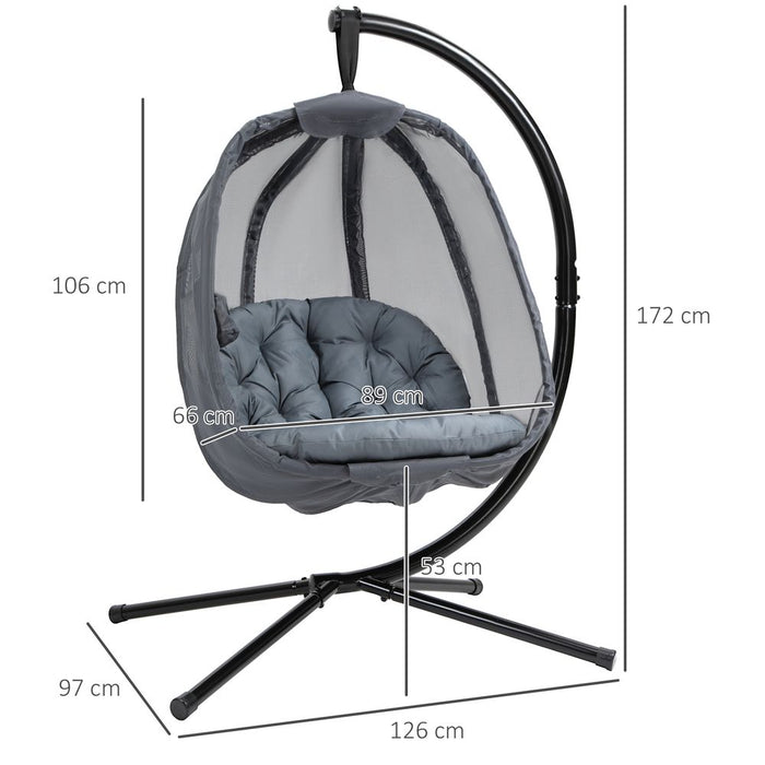 Folding Hanging Egg Chair w/ Cushion & Stand - Grey