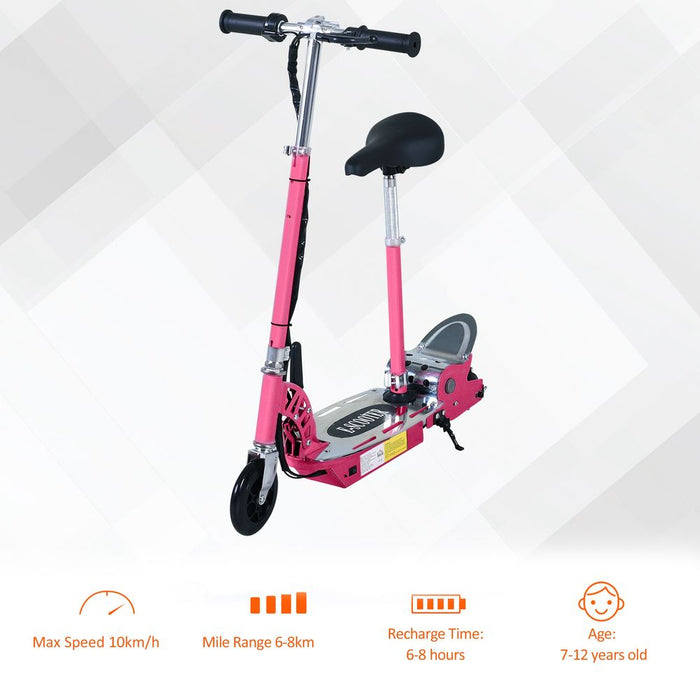 HOMCOM 120W Foldable Powered Scooters with 24V Rechargeable Battery, Adjustable Ride on Toy (Pink)