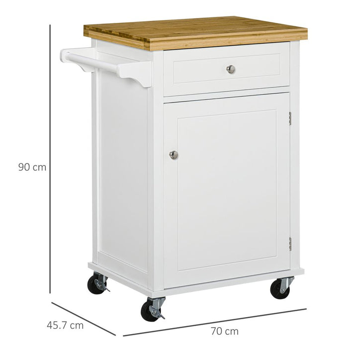 Rolling Kitchen Cart Storage Trolley with Drawer Towel Rail White