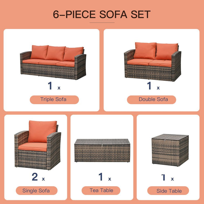 Outdoor 6-Piece Rattan Wicker Sofa Set Sectional & Storage Table & Cushion - Mixed Brown