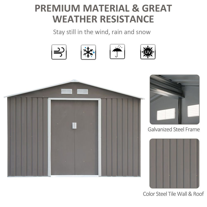 Durable 9x6FT Grey Steel Outdoor Garden Shed with Ventilation - Secure Storage Solution