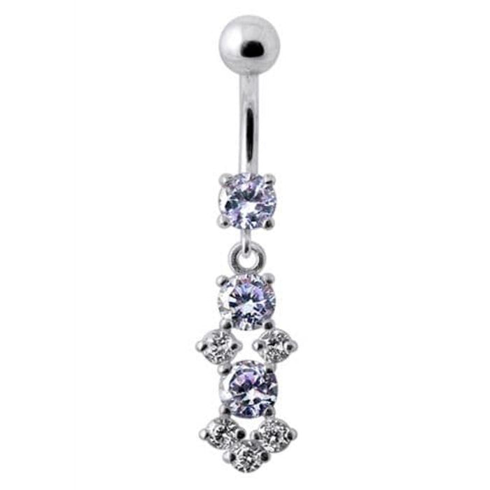 Fancy Jeweled Dangling SS Bar Belly Ring