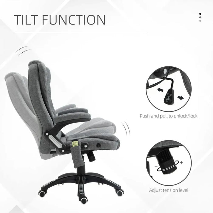 Executive Reclining Chair w/ Heating Massage Points Relaxing Headrest Grey