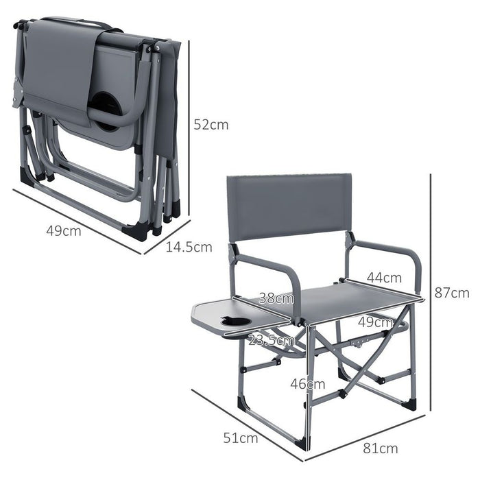 Outsunny Camping Chair w/ Side Table & Cup Holder, Grey