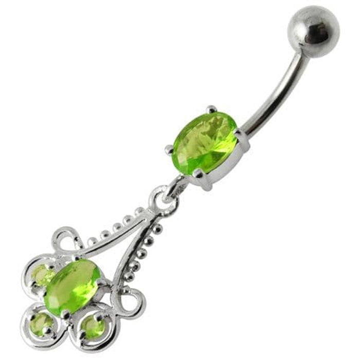 Fancy  Stone Jeweled Dangling  Bar Belly Ring