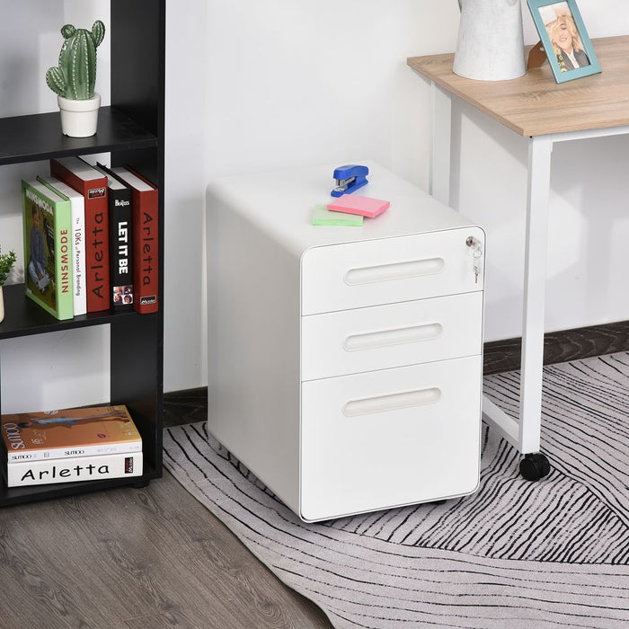 Vinsetto Modern Steel Filing Cabinet | 3 Drawers | 4 Wheels | Lock | White | High-Quality