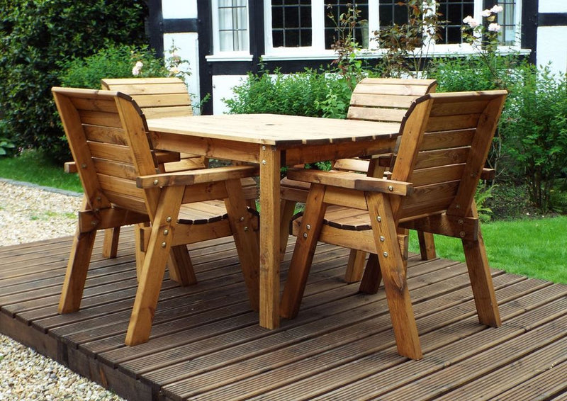 Premium Wood Outdoor Dining Set - 4 Seater Rect Table with Armchairs & 10 Year Guarantee