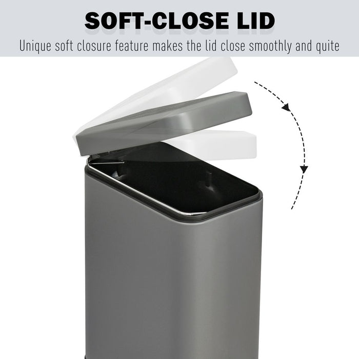 5L Steel Step Trash Can, Silent Lid Open & Gentle Close, Compact & Stylish, Removable Bucket