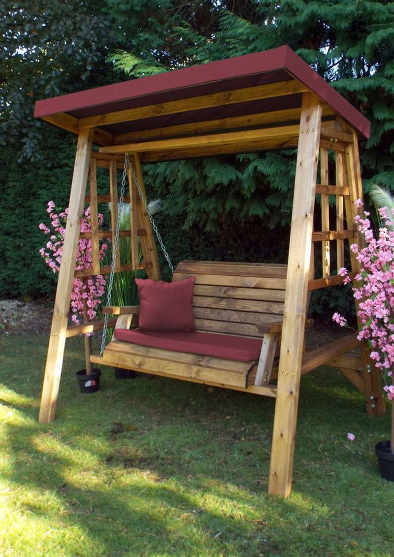 Dorset Two Seat Swing Green - Hand-finished, FSC wood swing with removable roof cover. Made in Britain. Rustproof. 10-year guarantee.