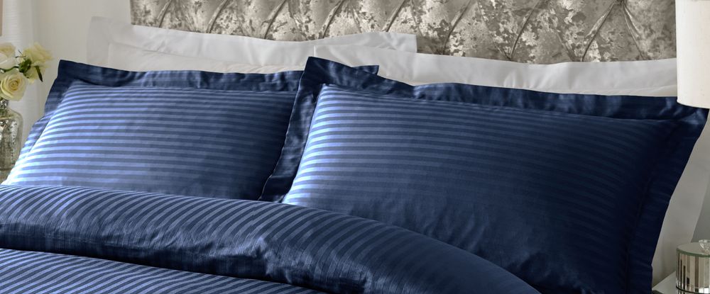 300 TC - 100% Cotton Sateen Stripe Pillowcase Pair Navy Blue