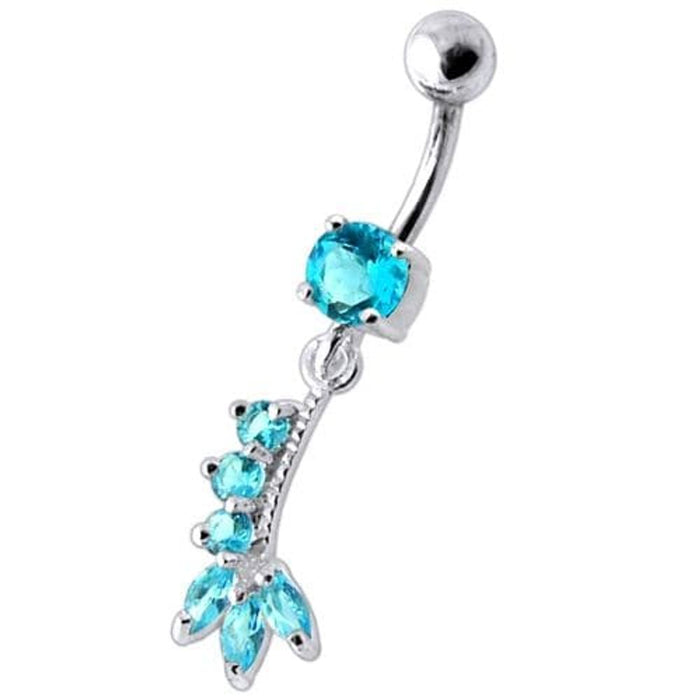 Fancy Silver Dangling Curved Bar Belly Ring