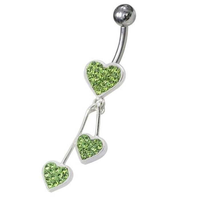 Jeweled Trible Heart Dangling Belly Ring