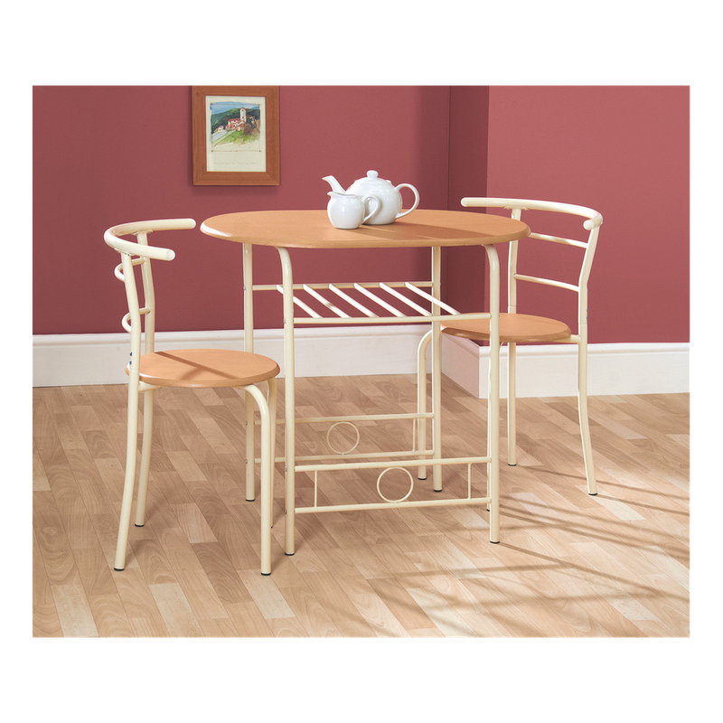 Greenhurst Compact Dining Set, Space-Saving Table with 2 Chairs, Light Oak Top & Buttermilk Frame - Ideal for Small Spaces