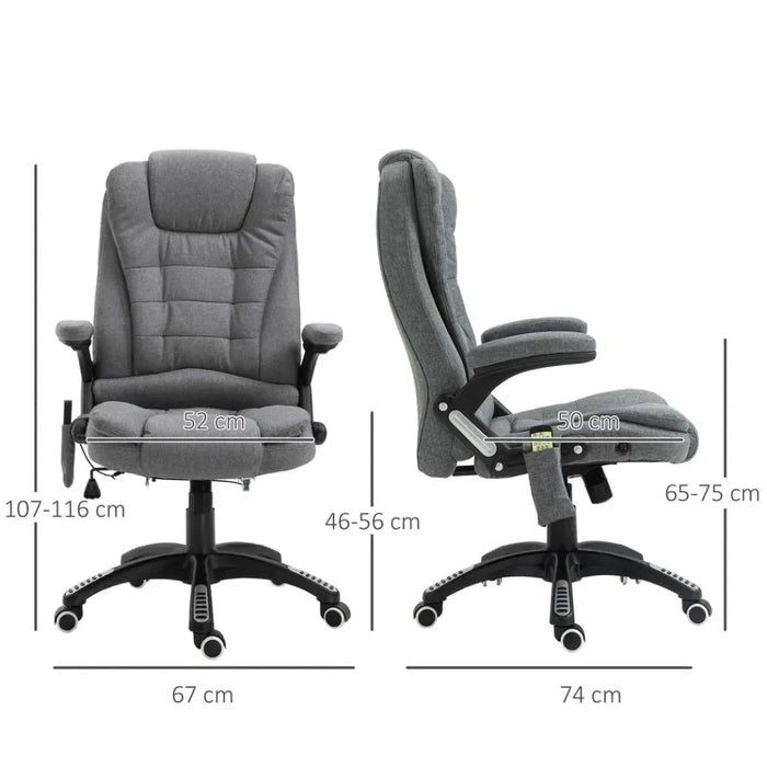 Executive Reclining Chair w/ Heating Massage Points Relaxing Headrest Grey