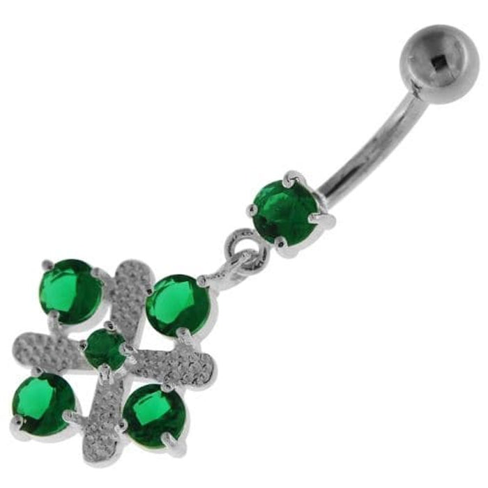 Fancy Jeweled Sterling Silver Navel Belly Button Bar