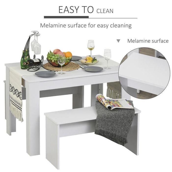 Modern White Particle Board Dining Set - Table & Benches - High-Quality & Compact - Perfect for Home & Small Businesses