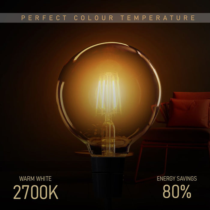 Vintage Amber Glass LED Light Bulbs - Dimmable, E27, Warm White 2700K, 2-Pack