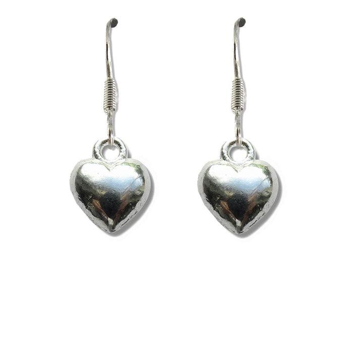 Silver Puff Heart Drop Earrings | Ideal Birthday or Christmas Gift