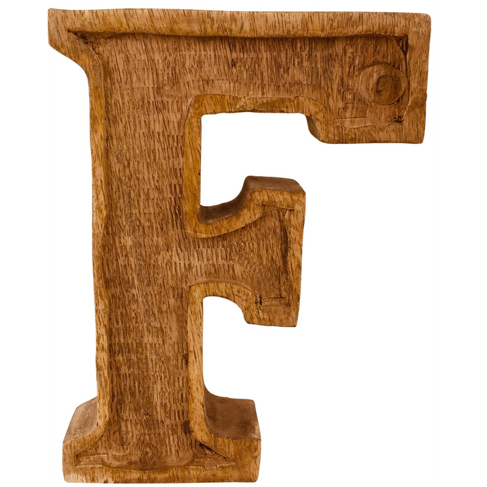 Hand Carved Wooden Embossed Letter F - Rustic Home Decor Accent - Free Standing or Wall Mounted