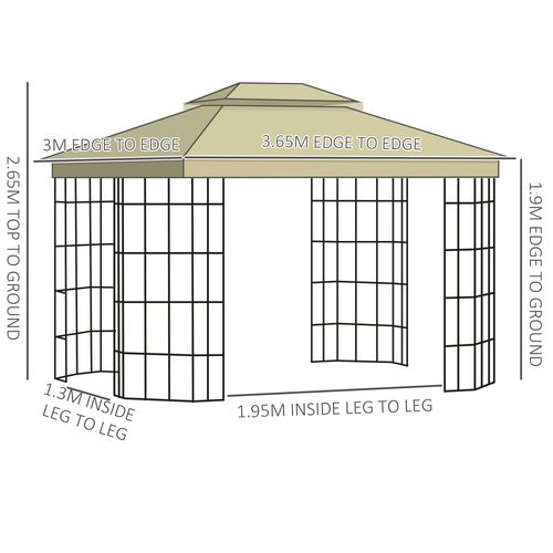 3.7 x 3m Patio Gazebo Canopy Mosquito Net, Metal Frame, Beige