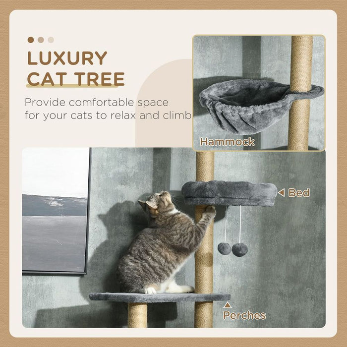 Ultimate 6-Tier Cat Tree - Scratching Post, Bed, Hammock - 54x34x230cm - Grey