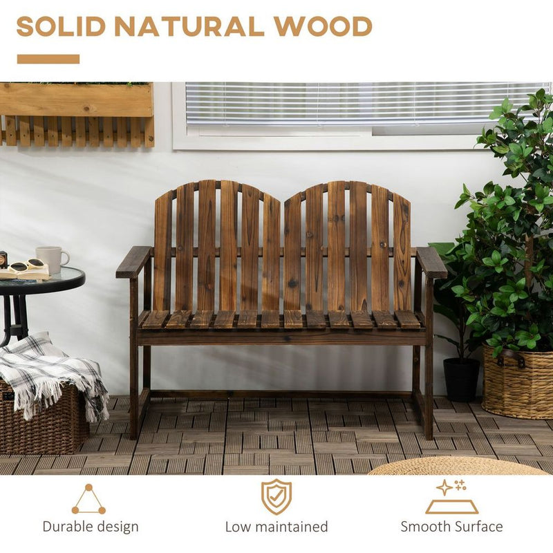 Premium Outdoor Wooden Bench - Patio Loveseat Chair, Slatted Backrest - Quality & Durability - 240kg Max Load