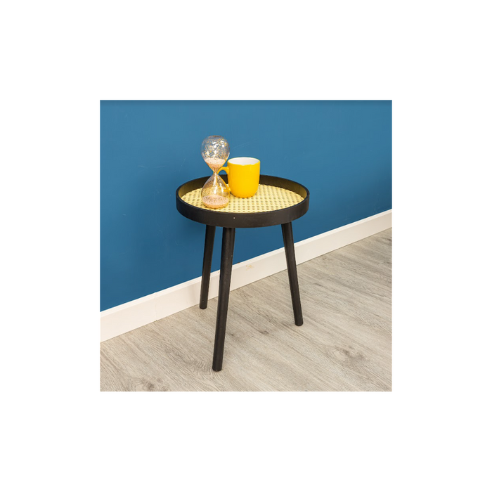 Premium Black Cane Round Side Table - Sleek & Sturdy - Best Quality