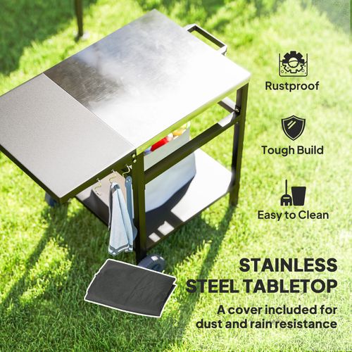 Outsunny BBQ Trolley with Foldable Side Table, Movable Pizza Table, Black