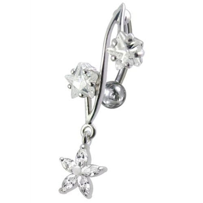 316L Surgical Steel Fancy Jeweled Dangling Reverse Curved Bar Belly Ring