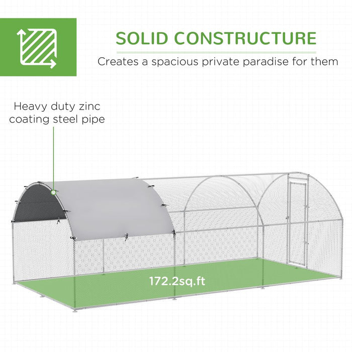 PawHut Walk-In Chicken Run & Coop | 2.8x1.9x2m | Galvanized & Covered | Protects 12-18 Chickens