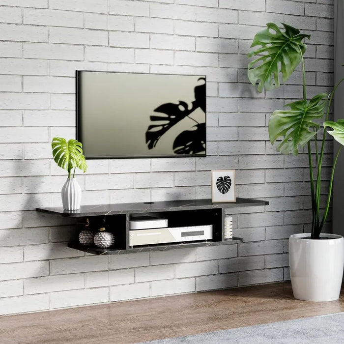 Modern Floating TV Unit Stand Wall Mount Media Console with Storage Shelf, Black" (80 characters)