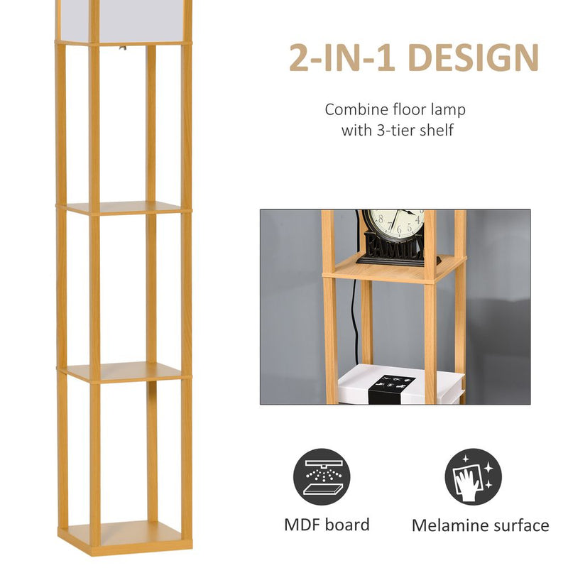 Modern 4-Tier Floor Lamp w/ Storage Shelf - Natural Light