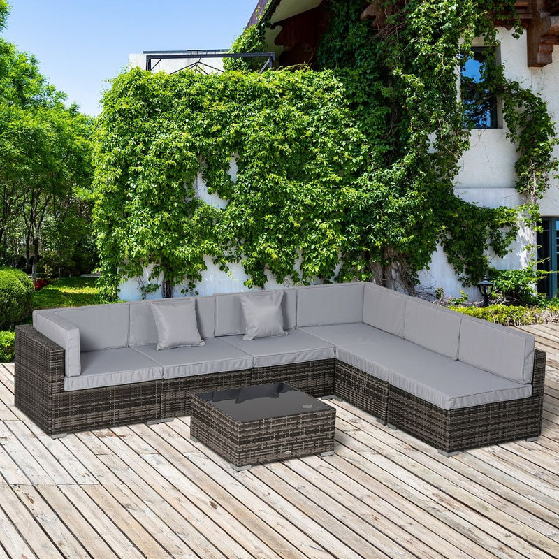 Stylish 7PC Rattan Sofa Set - Modern & Durable Outdoor Furniture with Coffee Table - Shop Now!