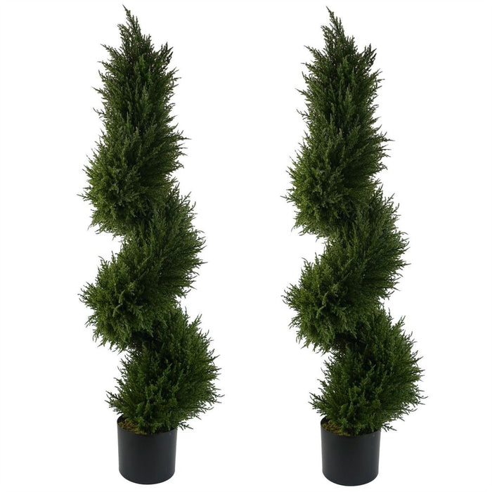 120cm Pair of Spiral Cypress Tree Artificial Topiary