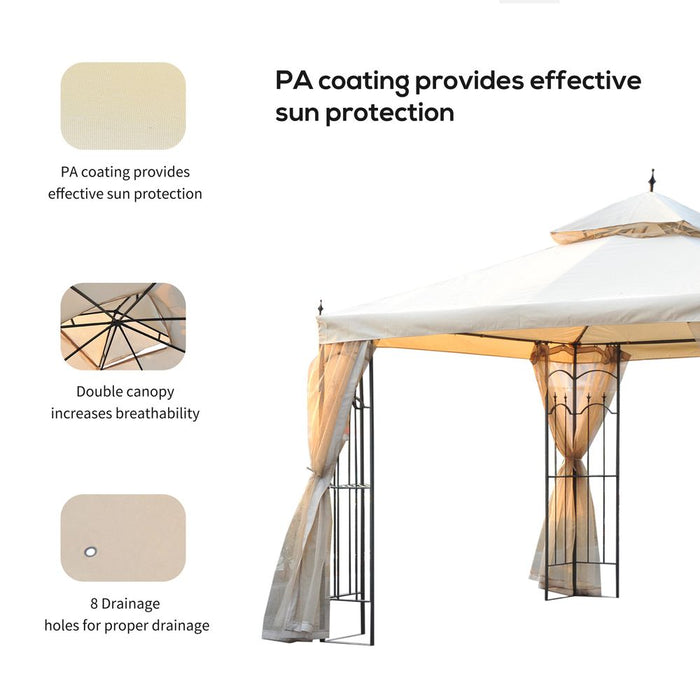 Deluxe Double Top Gazebo Canopy, Cream White Curtains, Outsunny