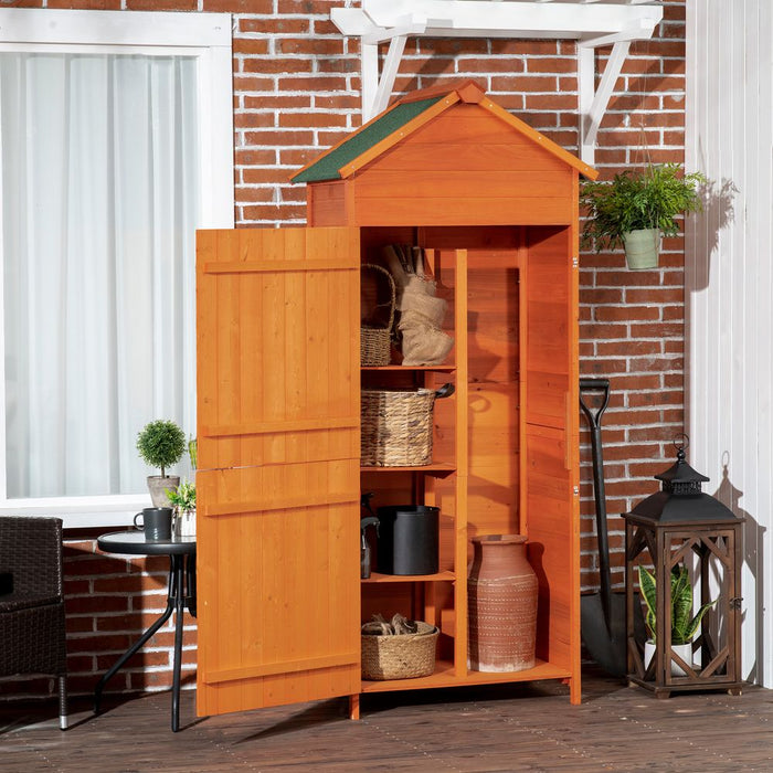 Premium Teak Outdoor Garden Shed w/ Shelves - Organize Tools & Accessories - Outsunny