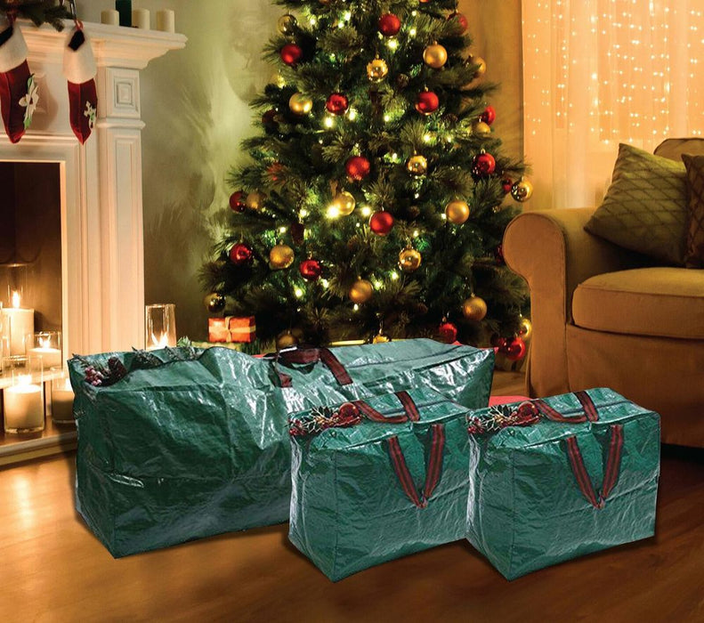 3X Christmas Storage Zip Bags Tree, Decorations, Lights With Handles - 1xL, 2xS